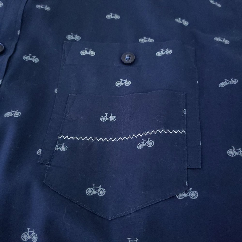 Smash Button Front Shirt Bicycles Size XL Navy Athletic Slim Fit